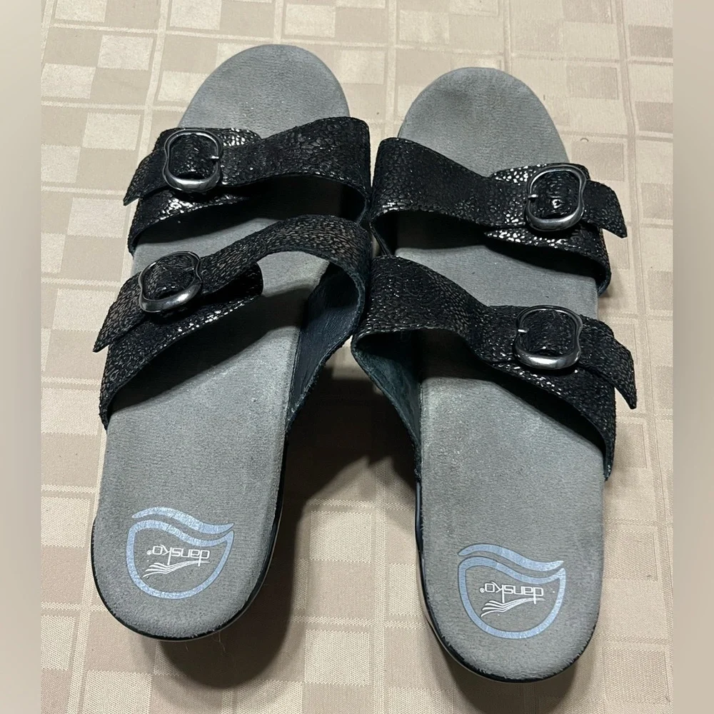 Dansko Sophie EUR 42 Slide Sandal 11.5 - 12M Metallic Leather 2 Strap Adjustable